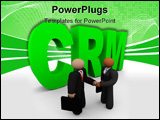 PowerPoint Template - A business man and woman shake hands in front of the letters crm