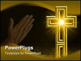PowerPoint Template - golden cross reflected in water with light burst star effect in middle of cross and room for text