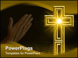 PowerPoint Template - golden cross reflected in water with light burst star effect in middle of cross and room for text
