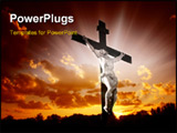 PowerPoint Template - Christian cross with Jesus Christ in beautiful sunrise