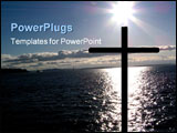 PowerPoint Template - A cross silhouetted against a sparkling ocean