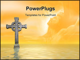 PowerPoint Template - Rendered stone cross or crucifix Celtic version