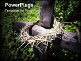 PowerPoint Template - Crown of thorns on a wooden cross. Easter celebrations for Christian religion