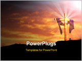 PowerPoint Template - concept wooden cross against sunrise clouds and burning red sky