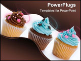 PowerPoint Template - Three cupcakes in a row isolated against white