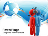 PowerPoint Template - Picture is divided between red and blue area of abstract figures wearing headsets.