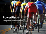 PowerPoint Template - bikers pedal in a pack in a road race