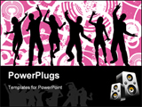 PowerPoint Template - Silhouettes of people dancing on grunge background.