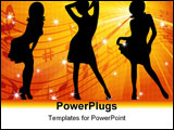 PowerPoint Template - Silhouettes of beautiful dancing girls against a background of yellow and red rays.