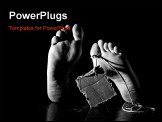 PowerPoint Template - eath concept. Feet of a corpse on a wooden floor wearing a cardboard tag on rope. Black and white i