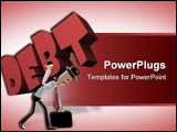 PowerPoint Template - Cartoon business style man carrying a large version of the word Debt on his back