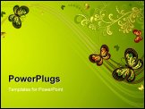 PowerPoint Template - Decorative floral green and golden ecology background with curls and butterflies (vector)