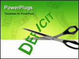 PowerPoint Template - Cutting the deficit in green with modern scissors, isolated with clipping path