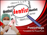 PowerPoint Template - A magnifying glass hovering over several instances of the word dentist