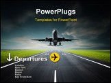 PowerPoint Template - mage of a plane flying into the sunset against and abstract representation of a departure board at 