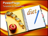 PowerPoint Template - Planning of a diet. A notebook c an inscription - the Diet a measuring tape an apple and pen