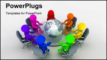 PowerPoint Template - 3d people of different nationalities at the conference table glass around the earth globe