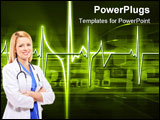 PowerPoint Template - d illustration of a glowing heartbeat pulse over top of streaming digital data on a dark green back