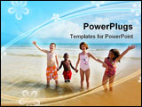 PowerPoint Template - four young children of diverse backgrounds playing at the beach. bahia honda florida keys.