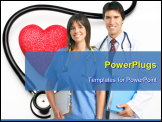PowerPoint Template - Smiling medical people with stethoscopes. Over blue background
