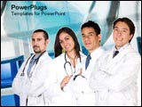 PowerPoint Template - Four doctors stand together.