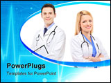 PowerPoint Template - A portrait of a medical team of doctors, woman and man, isolated on white background