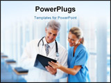 PowerPoint Template - Two happy doctors looking in the file while working