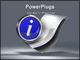 PowerPoint Template - d illustration of a metallic blue info symbol floating above two blank paper documents over a refle