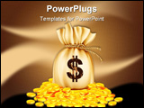 PowerPoint Template - bag with dollars money on pile of golden coins - vector illustration isolated on white background