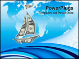 PowerPoint Template - paper sailboat from dollars banknotes over world map background