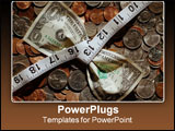 PowerPoint Template - Dollar bill being squeezed by measuring tape over coins.