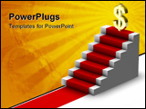 PowerPoint Template - Golden dollar symbol at the top of stairs