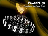 PowerPoint Template - world with circulating dollars, symbol of wealth, eagle on top, financial concept, copy space.