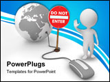 PowerPoint Template - rey computer mouse is connected to a grey globe - surfing and browsing is blocked by a red do not e