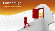 PowerPoint Template - 3d people - human character climbing the stairs to the open door - this is a 3d render illustration