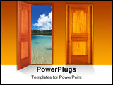 PowerPoint Template - Wooden open and close door to beach and seaside