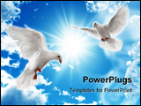 PowerPoint Template - two dove looking down while flying on sky