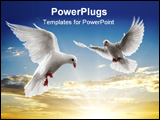 PowerPoint Template - two dove looking down while flying on sky