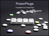 PowerPoint Template - DRUG caption by keyboard keys and pile of pills on black