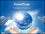PowerPoint Template - globe in hands with buildings