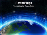 PowerPoint Template - Illustration. Earth on a background of space with blue lines and lights