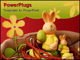 PowerPoint Template - Colorful Easter eggs and two bunnies with a flower