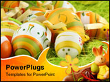 PowerPoint Template - Painted Colorful Easter Eggs on green Grass