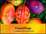 PowerPoint Template - several colored easter eggs laying on the green grass