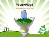 PowerPoint Template - Miniature green world model in broken light bulb isolated over white background