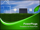 PowerPoint Template - Green energy concept with house solarpanel and a leaf on grass field