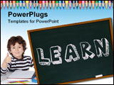 PowerPoint Template - The word Learn written on a chalkboard