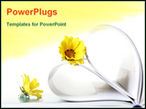 PowerPoint Template - two yellow daisies and book with pages in heart shape