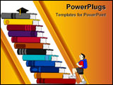 PowerPoint Template - Cartoon illustration of a boy who climbing the stairs made of books