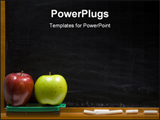 PowerPoint Template - rea and green apple on chalkboard ledge at school, add text to chalkboard